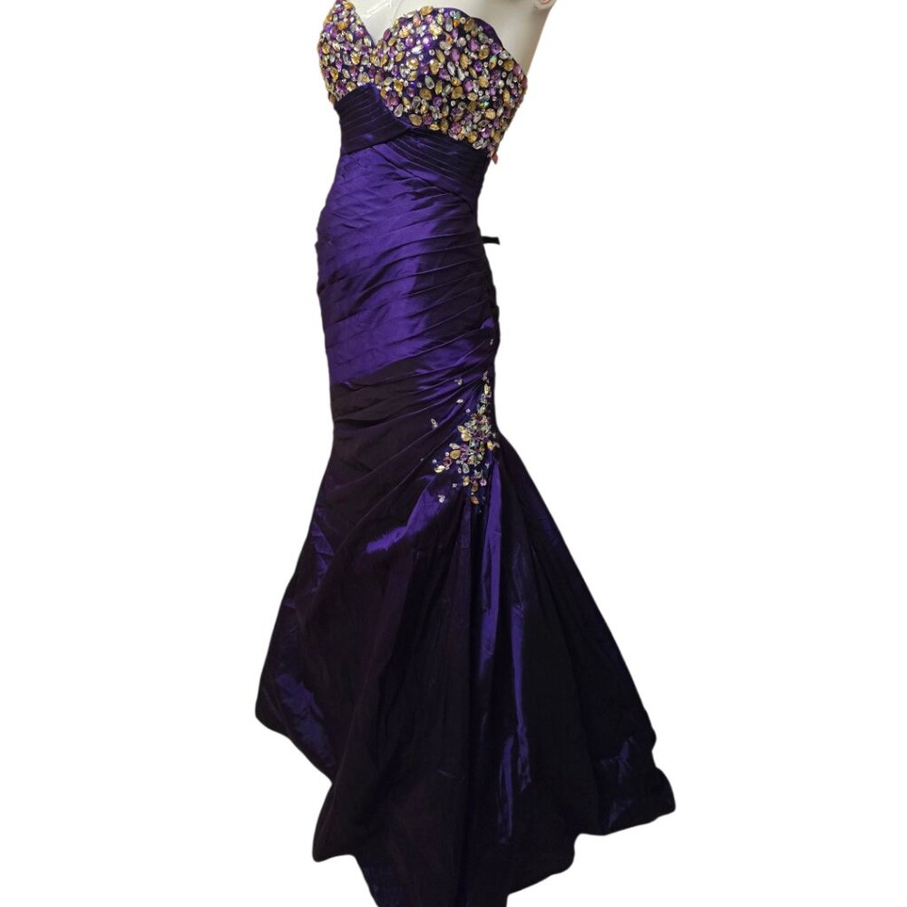 🏷️NWT  -  MORI LEE Dark Purple Strapless Prom Gown sz 8  -  NWT🏷️ - Picture 4 of 13